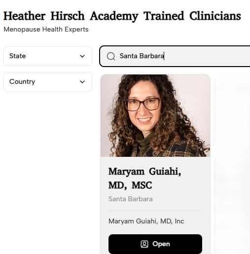 Dr. Guiahi listed as a Heather Hirsch Academy trained clinician